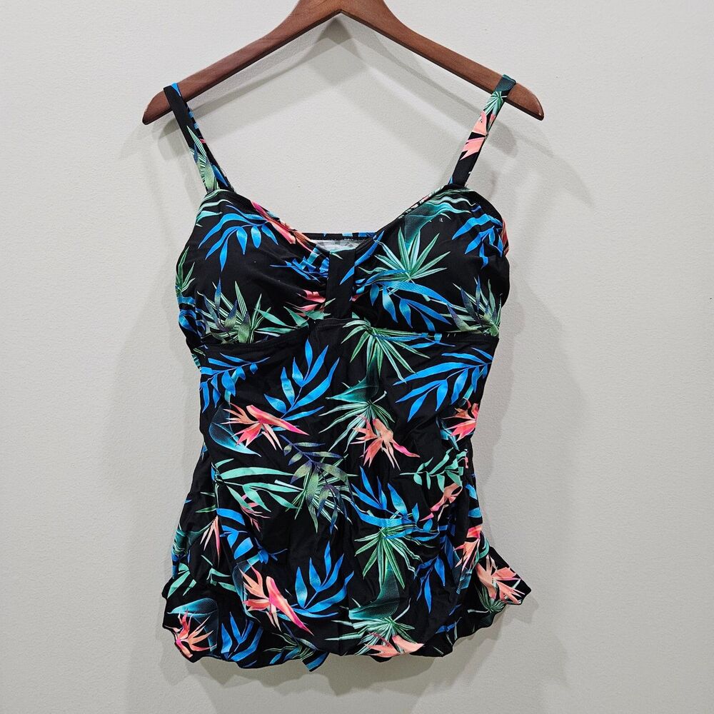 Womens Tropical Floral Tankini Swim Top Size 18 Multicolor Beach Resort Vacation